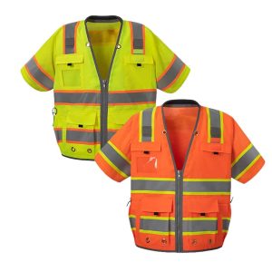 High Visibility Surveyor Pro Vest, Class 3, Lime, Solid & Mesh